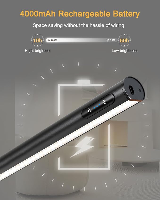 GOVSSING Picture Lights for Wall - 4000mAh Rechargeable Battery Wireless Picture Light with Remote, 3 Color Temps & Brightness Adjustable, 15.7” Rotatable Art Light, Memory & Timer Functions, Black