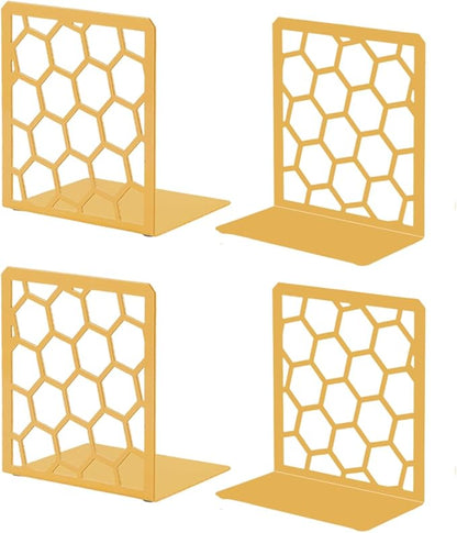GEOMOD Geometric Honeycomb Gold Metal Bookends Decorative - Tall Sturdy Book Ends for Shelves - Modern Heavy Duty Bookend Stopper - Office or Home Book Shelf Book Holder - 6x3.25x6.25 Inches - 2 Pair