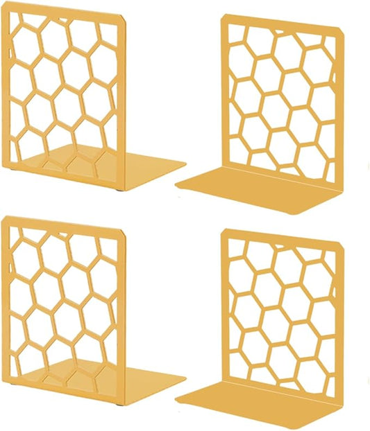 GEOMOD Geometric Honeycomb Gold Metal Bookends Decorative - Tall Sturdy Book Ends for Shelves - Modern Heavy Duty Bookend Stopper - Office or Home Book Shelf Book Holder - 6x3.25x6.25 Inches - 2 Pair