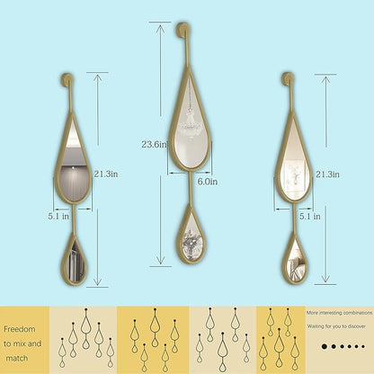 Gold Wall Mirror Tear Drop Shape Decor Mirror for Bedroom Living Room entryway Hall Fireplace Boho Wall Mirror 3-Pack Mirrors Set