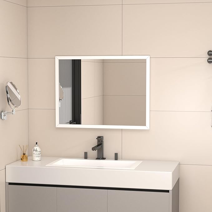 White Large Bathroom Wall Mirror, 18x24 Mirror Set of 2 for Bathroom, Vanity