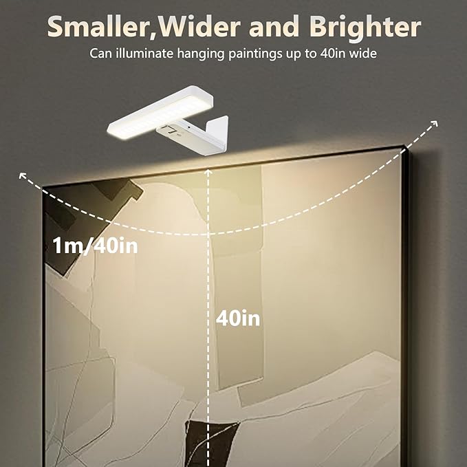 Picture Lights Battery Operated, Rechargeable Picture Frame Lights for Wall, LED Cordless Wall Lights Dimmable & Timmer with Remote Control for Arts, Paintings, Gallery, Dartboard, 3 Color Modes