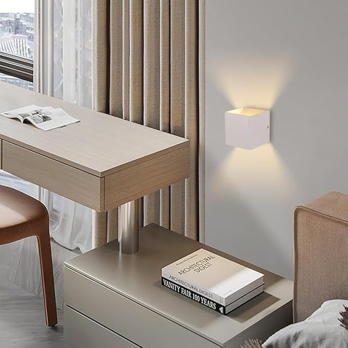 Modern Wall Light Small 7W LED 3000K Warm Light Fixtures Indoor Up Down Wall Wash Lamp Minimalist Wall Sconce Lighting for Living Room Bedroom Hallway Corridor Stairs(White)