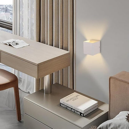 Modern Wall Light Small 7W LED 3000K Warm Light Fixtures Indoor Up Down Wall Wash Lamp Minimalist Wall Sconce Lighting for Living Room Bedroom Hallway Corridor Stairs(White)