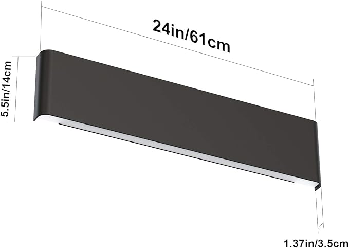 Aipsun 20W/24in Rectangular LED Black Modern Wall Sconce Horizontal Up and Down Wall Mount Light for Indoor Vanity Bar Light Bedroom Living Room Bathroom Home Lighting Fixtures (Warm White 3000K)