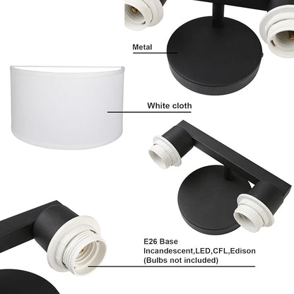 Yosoan 2-Light White Fabric Boho Wall Sconce Indoor Hallway Light Fixture, Dual Vintage Industrial Aged Hardwired Sconces Wall Lighting Semicircle Textile Shade for Bedroom Living Room Corridor Study
