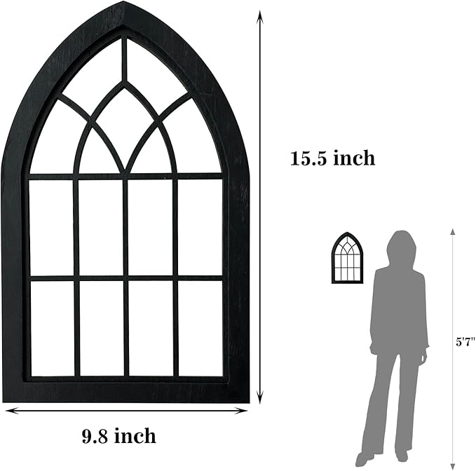 ZEXUIRU 2PCS Arched Window Wall Mirror,Rustic Farmhouse Accent Mirror, Wood Framed Entry Mirror for Living Room,Bathroom,Bedroom,Kitchen,15.5 * 9.8 Inch