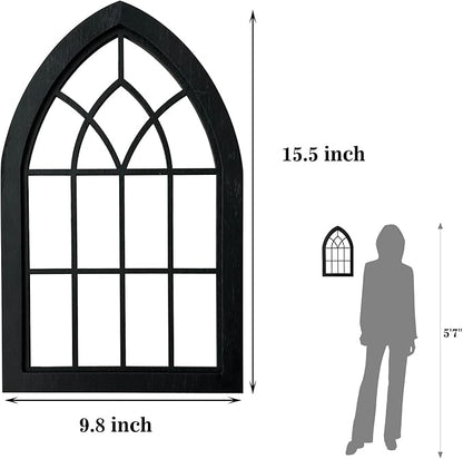 ZEXUIRU 2PCS Arched Window Wall Mirror,Rustic Farmhouse Accent Mirror, Wood Framed Entry Mirror for Living Room,Bathroom,Bedroom,Kitchen,15.5 * 9.8 Inch