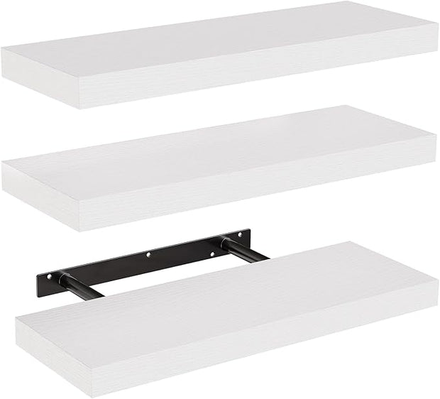 AMADA HOMEFURNISHING Floating Shelves, Wall Shelves for Bathroom/Living Room/Bedroom/Kitchen Decor, White Shelves with Invisible Brackets Set of 3 - AMFS08 | AMADA HOMEFURNISHING, Floating Shelves, Wall Shelves, for Bathroom, for Living Room, for Bedroom