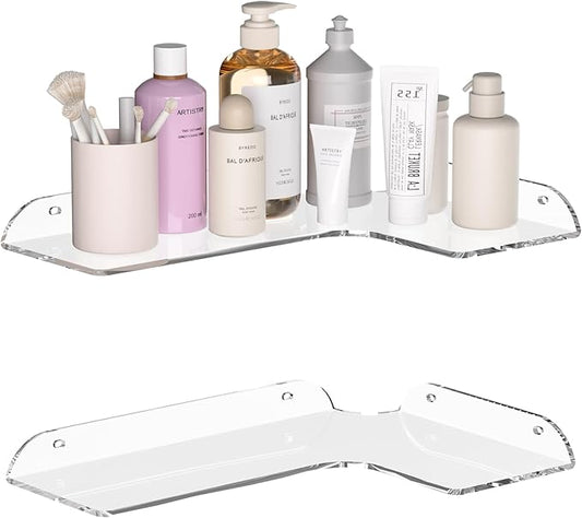 8x11.8 Inch Clear Corner Shelf Wall Mount Set of 2, Acrylic Corner Floating Shelves, Wall Organizer Shelf for Bathroom, Kitchen, Bedroom, Living Room, Dining Room, Office