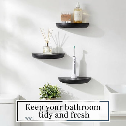 4 Pcs Solid Wood Half Round Floating Wall Shelves, Elegant Floating Wooden Shelves, 8.27 Inch Wall Shelf for Living Room, Bathroom, Bedroom, Offices, Pictures Plant Book (Black)