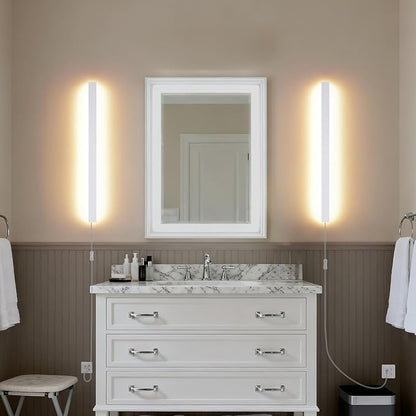 Modern Plug in Wall Lights, 31.4 inch Frosted White LED Long Wall Sconce, 16W Warm White 3000K Acrylic Indoor Wall lamp,with 59" Plug Cable for Bedroom, Living Room, Hallway