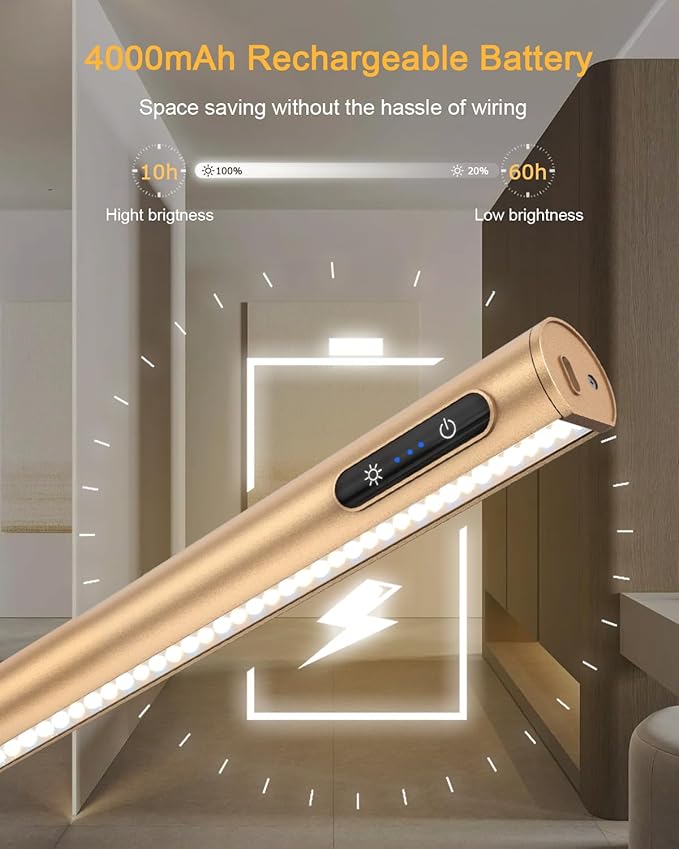 GOVSSING Picture Lights for Wall - 4000mAh Rechargeable Battery Wireless Picture Light with Remote, 3 Color Temps & Dimmable, 15.7” Rotatable Art Light, Memory & Timer Functions, Rose Gold
