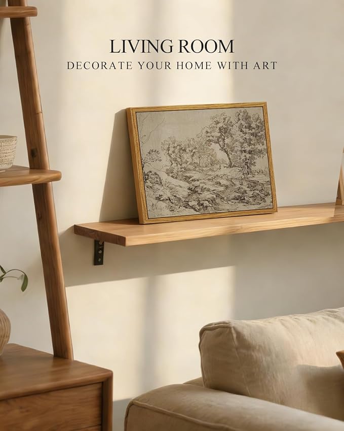 InSimSea Framed Canvas Print Art, Vintage Sketch Landscape Painting, Rustic Farmhouse Cottage Decor for Hallway Wall Floating Shelf Desk Vanity Fireplace,10x8 in, Neutral Tones