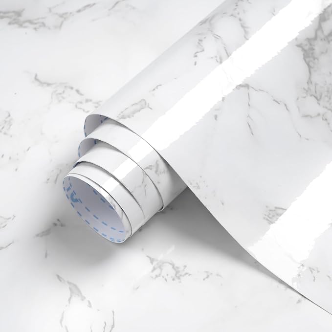 Dimoon 15.7''x78.7'' Marble Peel and Stick Wallpaper White Granite Contact Paper for Countertops Waterproof Kitchen New Environmentally Friendly Materials Thickening Upgrade Renter Friendly Vinyl Wrap