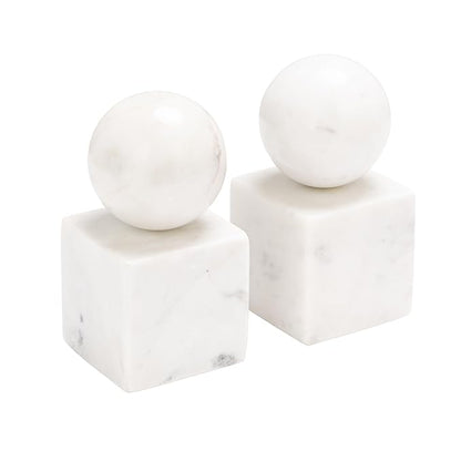 Creative Co-Op 2-Piece Marble Geometric Bookends, White