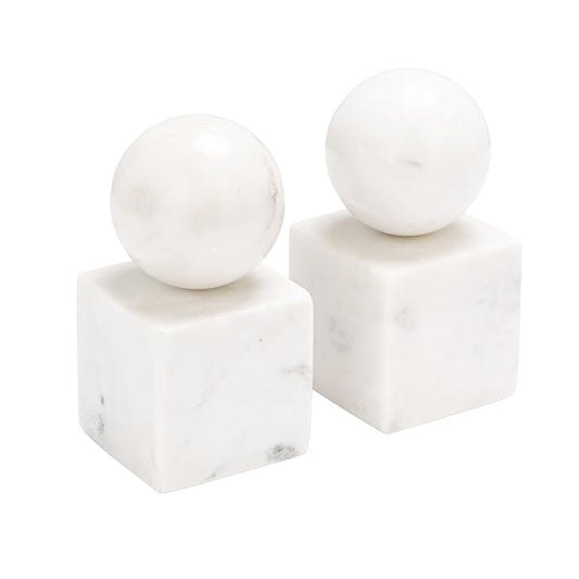Creative Co-Op 2-Piece Marble Geometric Bookends, White