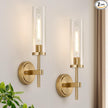 Wall Sconces Set of Two, Brushed Gold Bathroom Sconces with Clear Glass, Hardwired Sconces Wall Decor Set of 2, Modern Wall Light Fixtures for Bathroom Mirror Living Room Bedroom Hallway