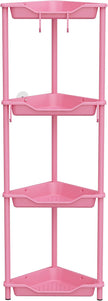 Orimade Rustproof 4 Tier Floor Standing Corner Shower Caddy Organizer, Plastic Metal Splicing Floor Corner Shelf Rack Storage Stands for Bathroom,10.8 x 10.8 x 44.6 inches, Pink