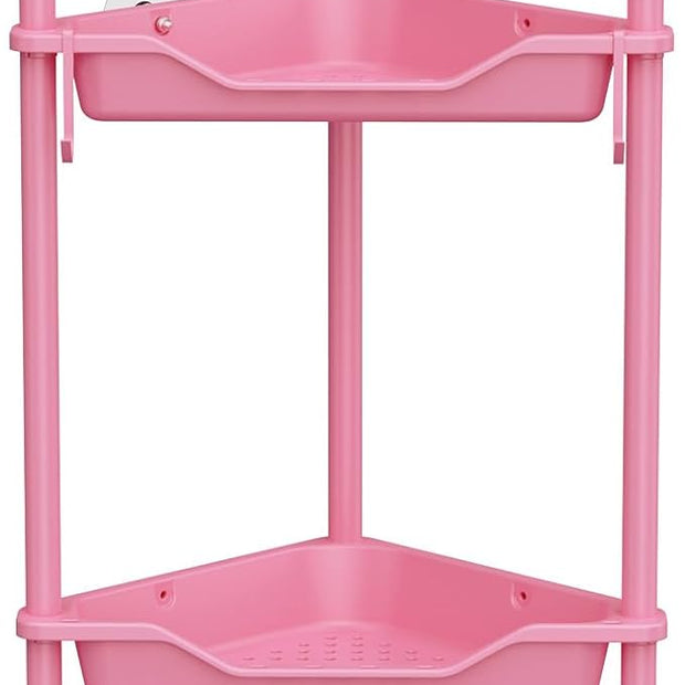 Orimade Rustproof 4 Tier Floor Standing Corner Shower Caddy Organizer, Plastic Metal Splicing Floor Corner Shelf Rack Storage Stands for Bathroom,10.8 x 10.8 x 44.6 inches, Pink