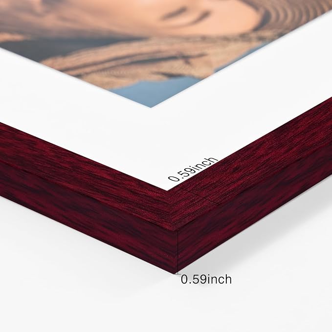 Vittanly 8x10 Picture Frames Set of 4, Display Pictures 5x7 with Mat or 8x10 without Mat, Gallery Frame Set for Wall or Tabletop Display, Engineered Wood with Shatter Resistant Plexiglass, Cherry Red