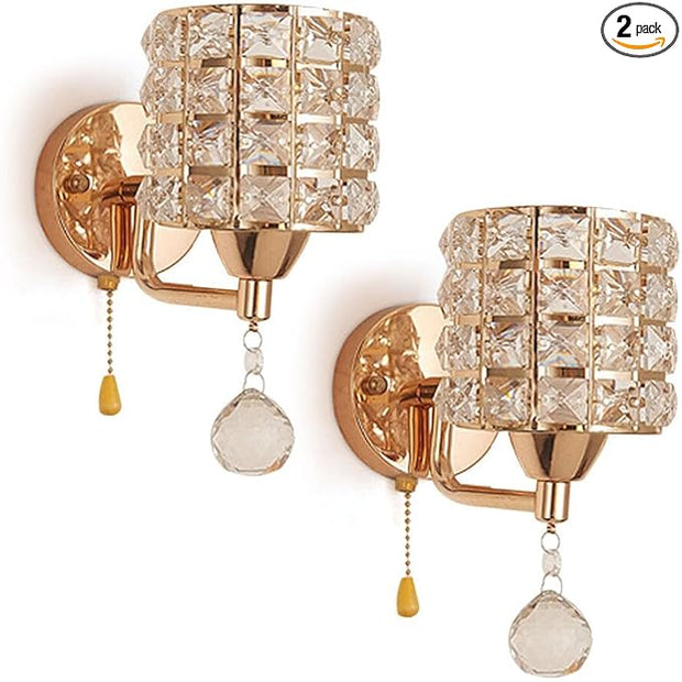 Modern Luxury Gold Crystal Wall Sconces Set of 2, Hardwired Lights Standard E26 Socket Decorative Light Fixture for Bedroom, Living Room, Hallway -Bulbs NOT Included Professional Installation Required