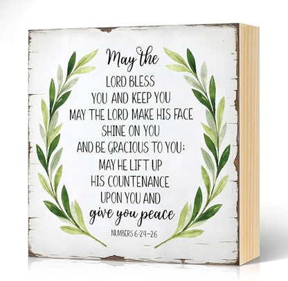 May The Lord Bless You Wood Block Plaque Box Sign for Home Living Room Coffee House Bar Shelf Table Office Decoration, Numbers 6:24-26 Bible Verse Decor Gifts for Women Mom Family Friends