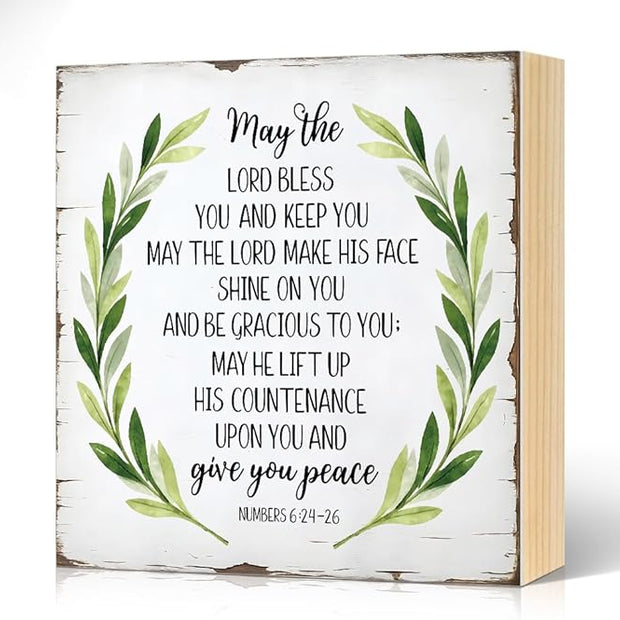 May The Lord Bless You Wood Block Plaque Box Sign for Home Living Room Coffee House Bar Shelf Table Office Decoration, Numbers 6:24-26 Bible Verse Decor Gifts for Women Mom Family Friends