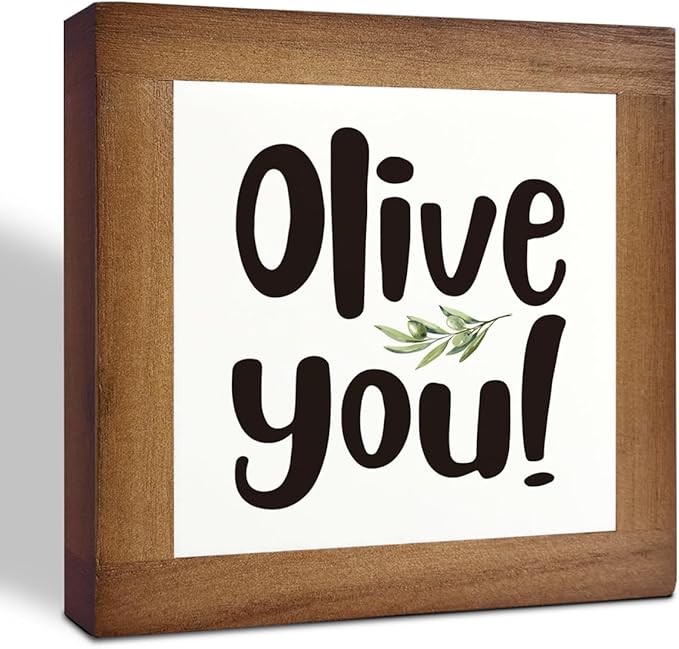 Olive You Signs, Home Kitchen Decor, Box Sign Wood Desk Sign Decors, Cute Kitchen Decor for Shelf, Olive Branch Sign, Farmhouse Decors, Home Bar Decor C