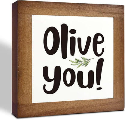 Olive You Signs, Home Kitchen Decor, Box Sign Wood Desk Sign Decors, Cute Kitchen Decor for Shelf, Olive Branch Sign, Farmhouse Decors, Home Bar Decor C