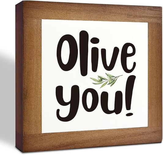 Olive You Signs, Home Kitchen Decor, Box Sign Wood Desk Sign Decors, Cute Kitchen Decor for Shelf, Olive Branch Sign, Farmhouse Decors, Home Bar Decor C