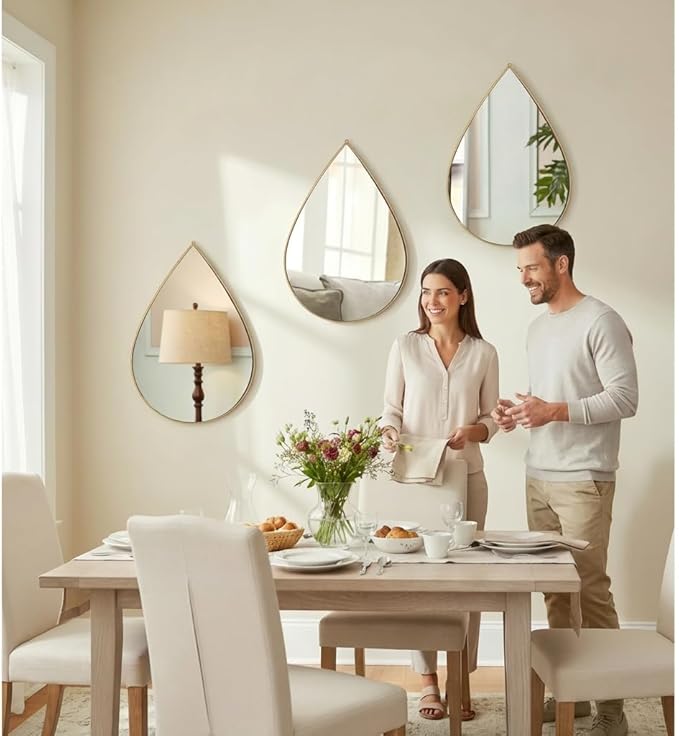 DECANIT Decorative Wall Mirrors Set of 3,Gold Accent Hanging Mirrors for Living Room, Bedroom & Entryway – Modern Farmhouse & Boho Home Decor