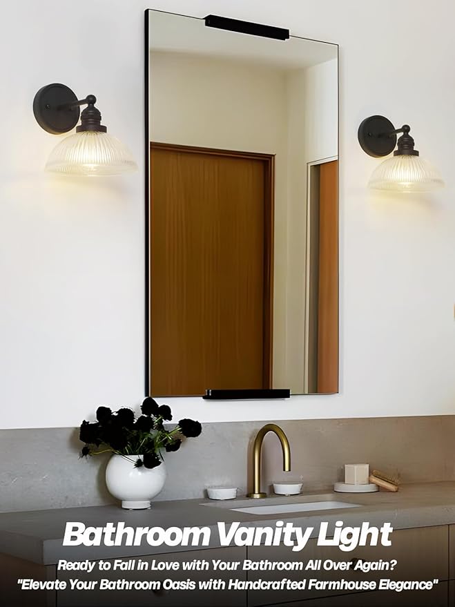 Wall Sconce Black Bathroom Light Fixtures with Clear Glass Farmhouse Vanity Light Modern Sconces Wall Lighting for Living Room Bedroom Bathroom Mirror Kitchen Hallway E26 Hardwire