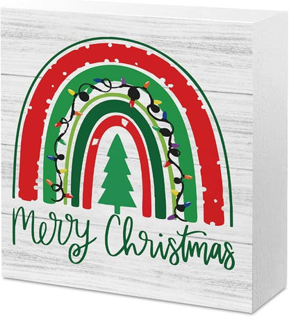 Merry Christmas Decor Christmas Teacher Sign Xmas Tree Rainbow Decor Decorations for Home Office Desk Table Cubicle Shelf Teachers Gift for Women Teacher 5 x 5 inch