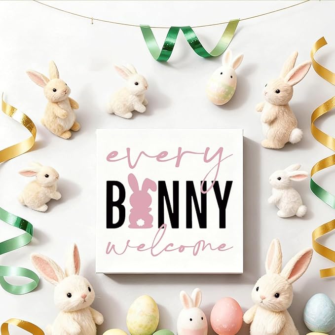 Easter Decorations for Home Every Bunny Welcome Wooden Hanging Sign, Bunny Rabbit Spring Front Door Decor, Farmhouse Rustic Porch Hanger for Indoor Outdoor Holiday Decor