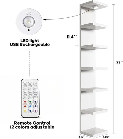 White 7-Tier Vertical Wall Shelf Unit with USB Rechargeable Led Light (Remote Controlled),Versatile Floating Display Shelves,Lack Style Wall Shelves for Bedroom,Living Room,Office Decor,Vanity