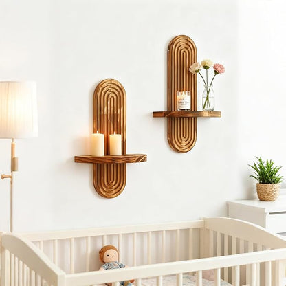 2 Pack Boho Wall Hanging Shelf - Handmade Rainbow Arch Floating Shelves Trinket Storage Rack Vintage Wood Wall Decor for Bedroom Living Room Nursery Bathroom