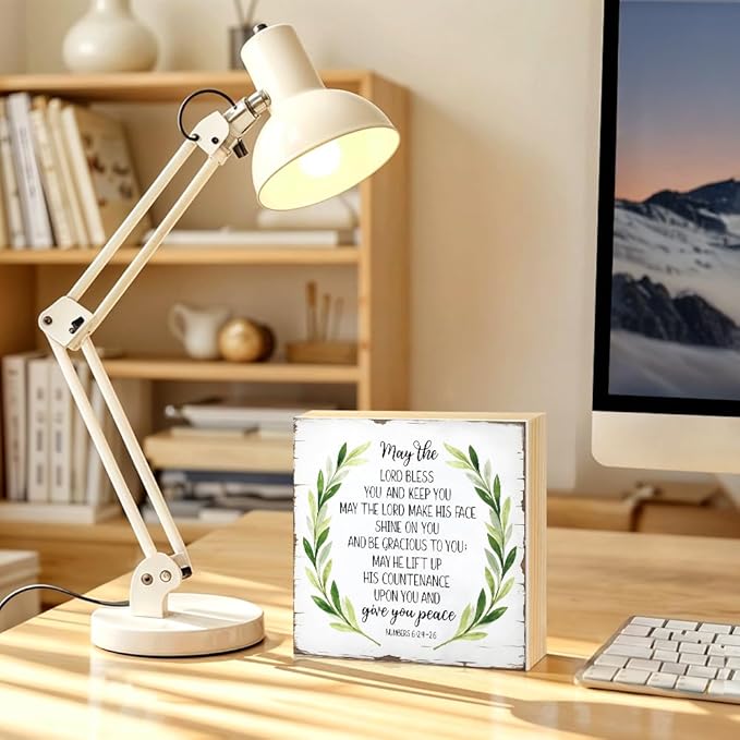May The Lord Bless You Wood Block Plaque Box Sign for Home Living Room Coffee House Bar Shelf Table Office Decoration, Numbers 6:24-26 Bible Verse Decor Gifts for Women Mom Family Friends