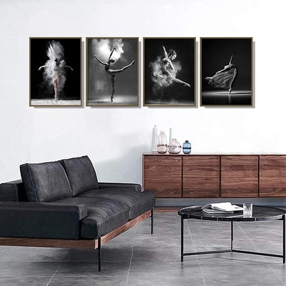 NCYEL Black and white ballet wall art dancer poster beautiful girl bedroom elegant dance classroom bathroom dormitory decoration poster 12 "x16 x4pcs