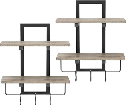 Floating Shelves, 15" Wall Shelf Set of 2, Hanging Bathroom Shelves 2-Tier, Wall Mounted Storage Shelves, for Living Room Bedroom Bathroom Kitchen Office Coffee Bar, Greige