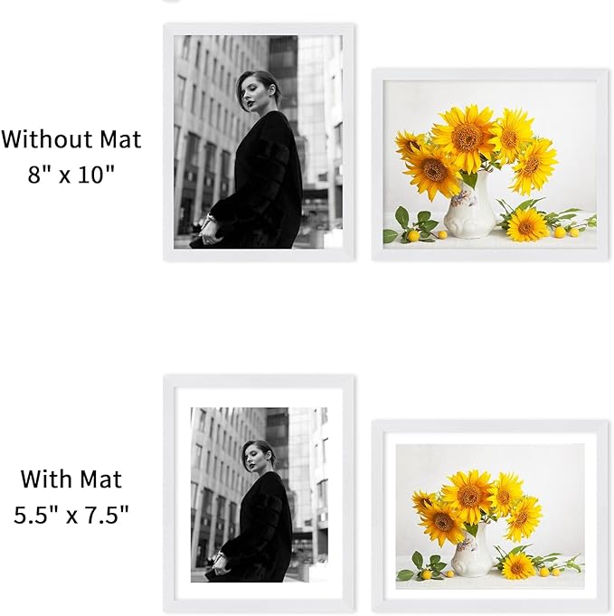 puthiac Picture Frame, White 8x10, Natural Solid Wood, 1 Pack