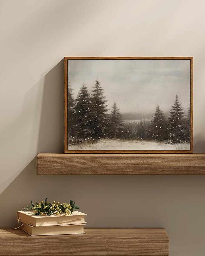 InSimSea Framed Canvas Wall Art Winter Christmas Decor Living Room Pine Tree Forest Decor Nature Landscape Decoration for Bedroom Bathroom Rustic Xmas Holiday Gifts 12x16 Inch