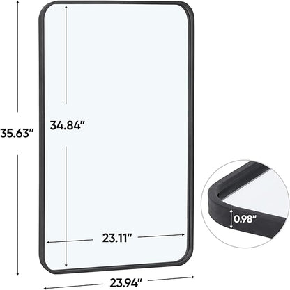 ZenStyle 2 Packs Wall Mount Mirror for Bathroom, 24 x 36 Inch Black Metal Framed Rounded Corner Rectangular Mirror with Peaked Trim for Entryways, Living Rooms, Bathrooms