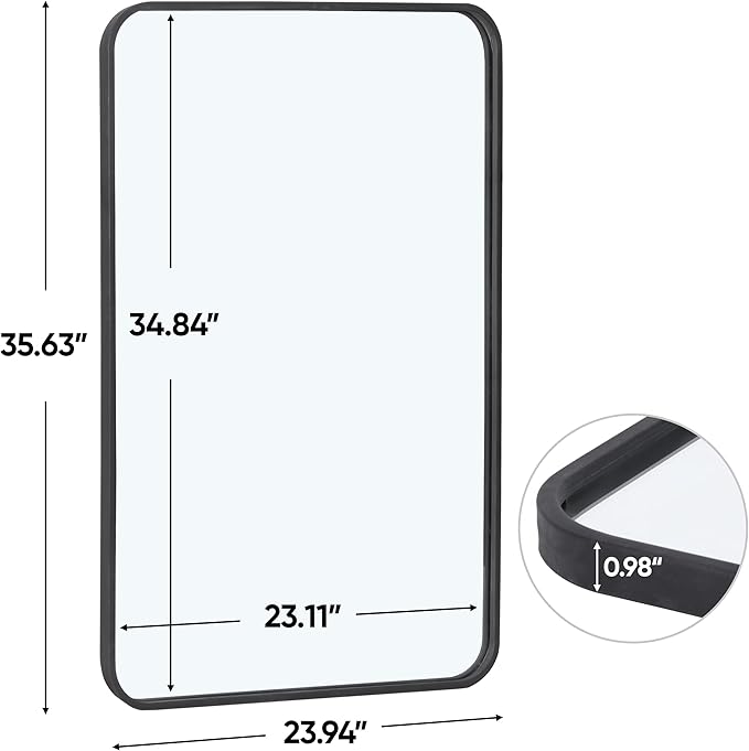 ZenStyle 2 Packs Wall Mount Mirror for Bathroom, 24 x 36 Inch Black Metal Framed Rounded Corner Rectangular Mirror with Peaked Trim for Entryways, Living Rooms, Bathrooms