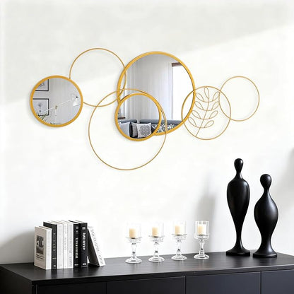 Gold Wall Mirror Set, Wall Mounted Round Metal Framed Mirror Circle Modern Decorative Mirrors for Living Room Bedroom Bathroom Entryway 16x32 Inch Home Decor