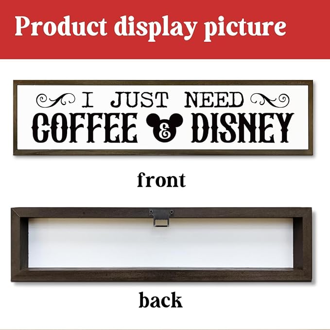 WKYAER Coffee Wood Sign, Decorative Wooden Hanging Sign, Farmhouse Table Shelf Decoration for Home Kitchen, Coffees Bar Decor, Cafe Decor, I Just Need Coffee & Disney Signs