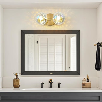 Gold Bathroom Vanity Light Fixtures: Modern Wall Scones With 2 Hammered Stained Glass Shades - Globe Makeup Lighting Fixture over Mirror - Brass Ball Powder Room Vanities Lights for Hallway Bedroom