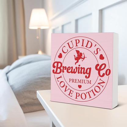 Valentines Day Decor - Valentines Decor - Valentine Coffee Bar Wood Sign Home Kitchen Coffee Bar Cafe Desk Shelf Table Tabletop Decorations 5×5 Inches