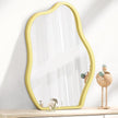 Yellow Irregular Wooden Framed Mirror Hanging Asymmetrical Mirror for Wall Modern Wall Mirror Unique Shape Decorative Vanity Bathroom Living Room Bedroom Entryway Hallway Artistic Large Mirrors