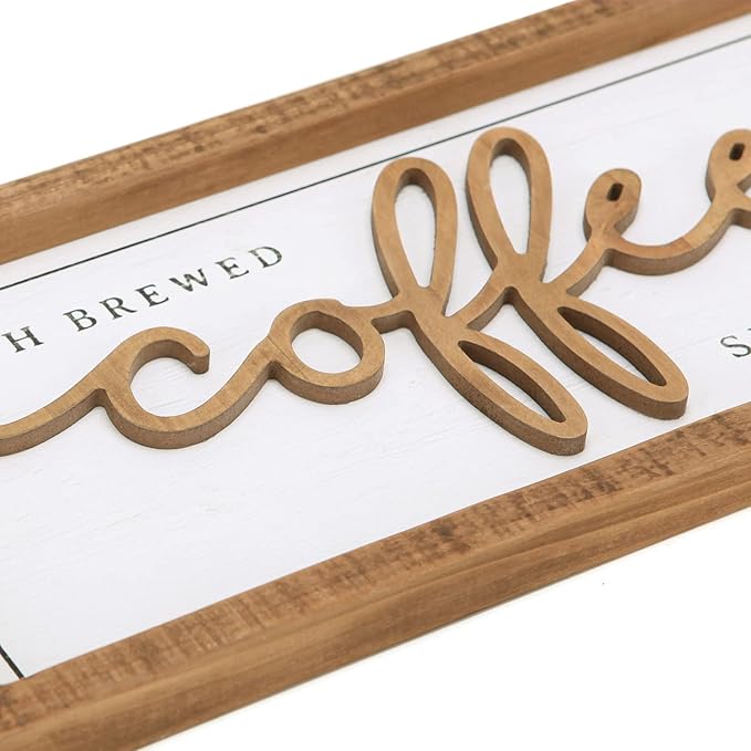 NIKKY HOME Farmhouse Coffee Signs For Bar, Vintage Wood Coffee Station Decorations For Home Counter And Kitchen, Rustic Wood Framed Hanging Wall Plaque 16x7 Inch
